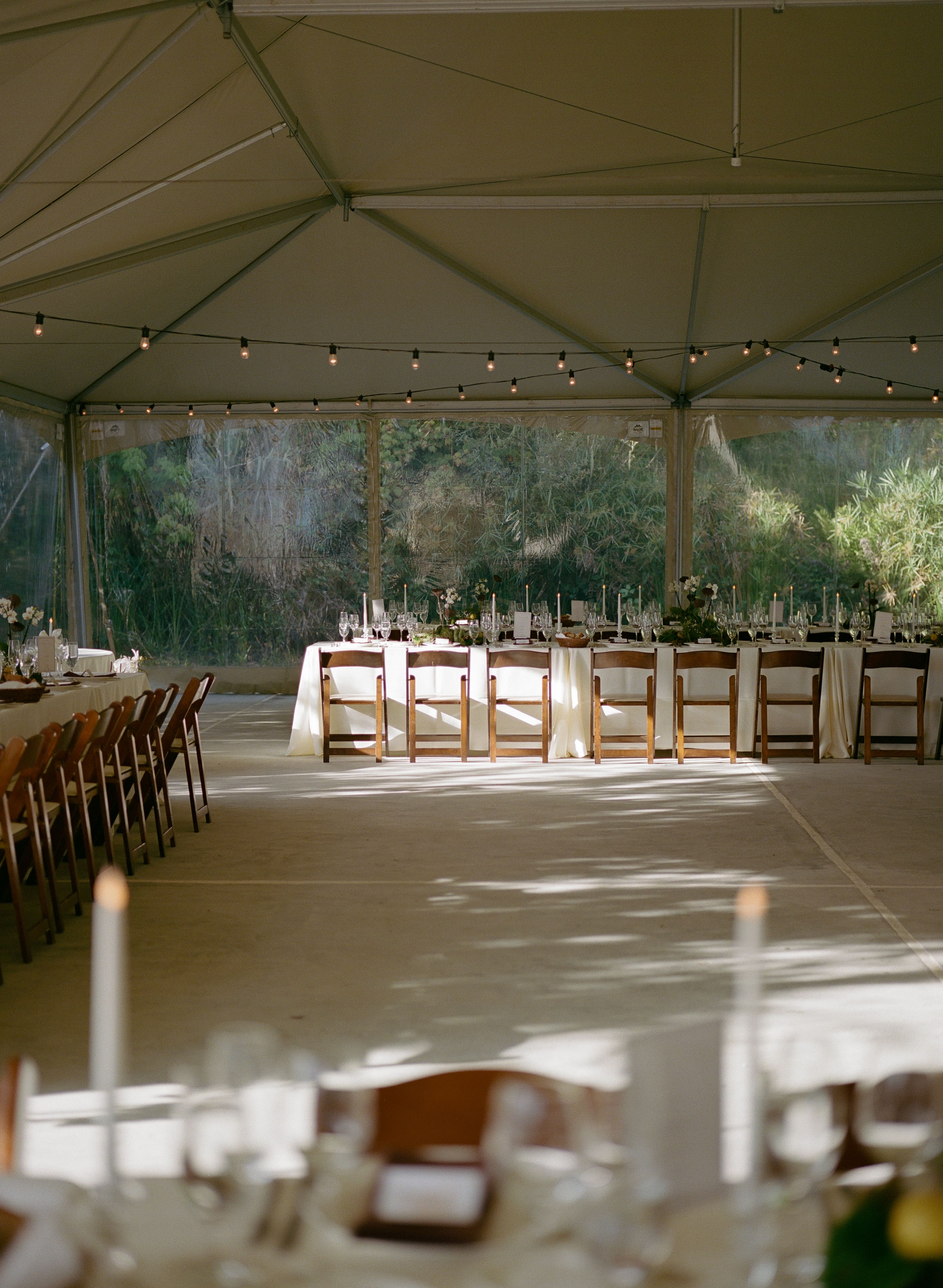 Wedding dinner in the tent at a Lodge at Marconi wedding