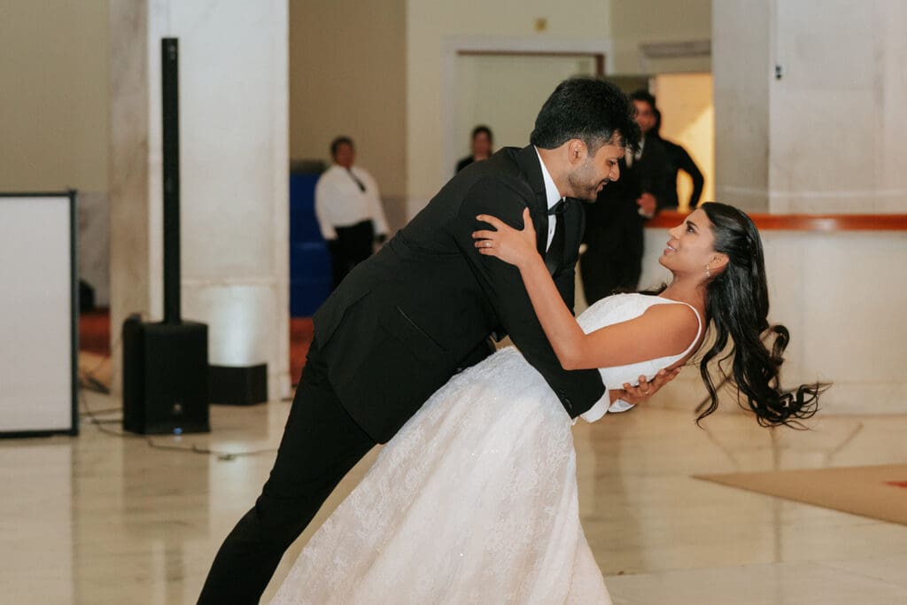 Bride and groom sharing their first dance at San Francisco City Hall